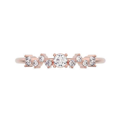 0.17Ct Round Cut Moissanite dainty Minimalist Constellation Stackable Half Eternity cluster 14K / 18K Solid Rose Gold everyday wedding band