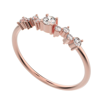 0.17Ct Round Cut Moissanite dainty Minimalist Constellation Stackable Half Eternity cluster 14K / 18K Solid Rose Gold everyday wedding band