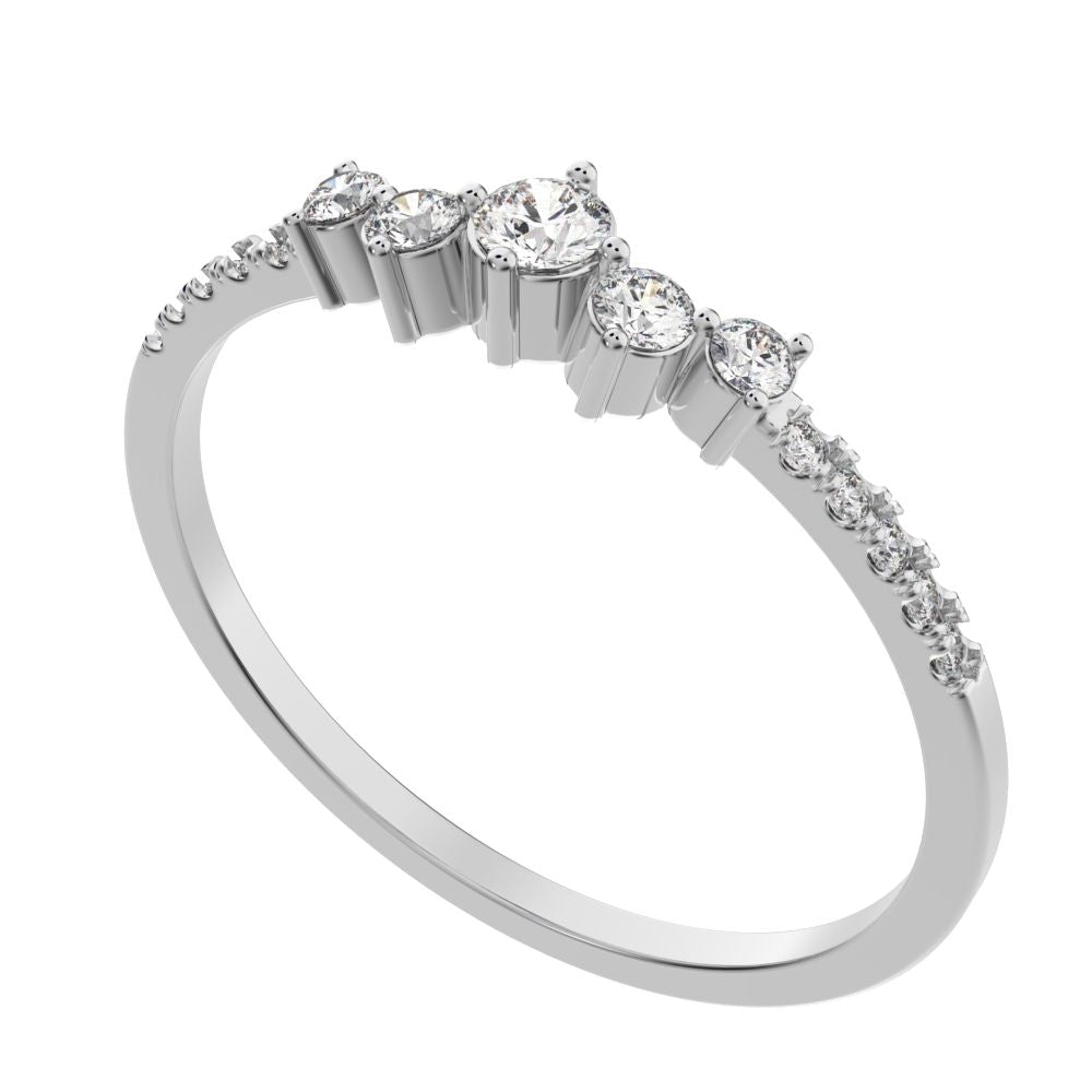 0.14Ct Round Cut Moissanite Minimalist Constellation Stackable Half Eternity cluster 14K / 18K Solid White Gold everyday wedding band