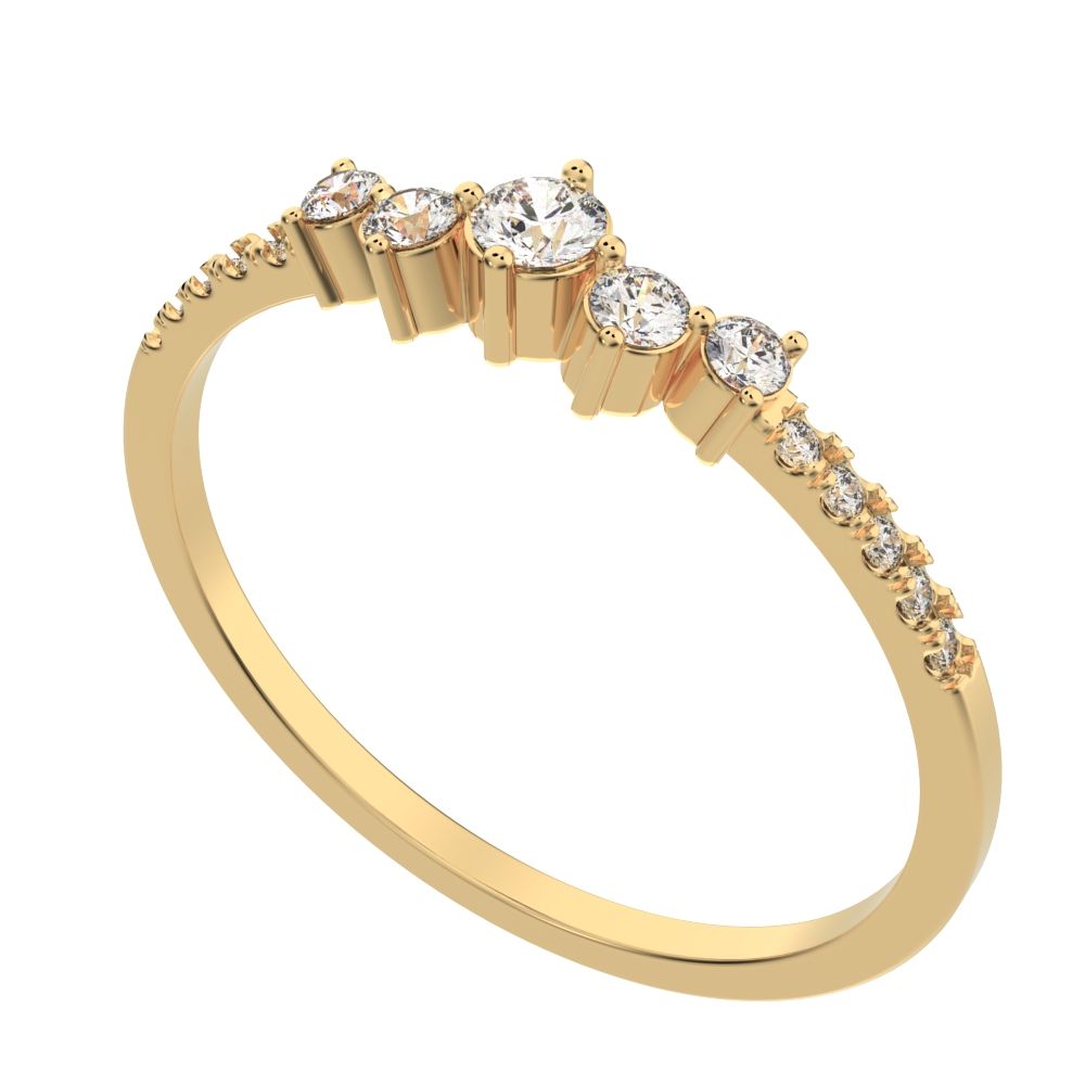 0.14Ct Round Cut Moissanite Minimalist Constellation Stackable Half Eternity cluster 14K / 18K Solid Yellow Gold everyday wedding band