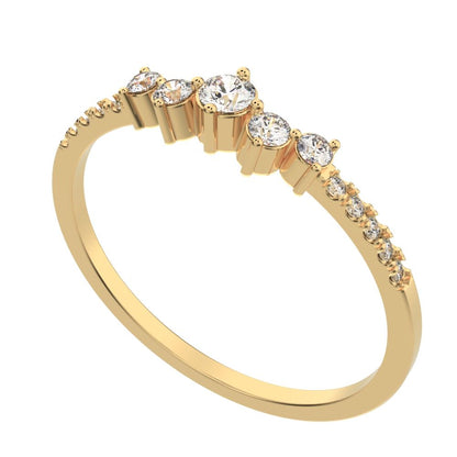 0.14Ct Round Cut Moissanite Minimalist Constellation Stackable Half Eternity cluster 14K / 18K Solid Yellow Gold everyday wedding band