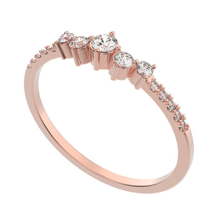 0.14Ct Round Cut Simulated Clear Diamond Constellation Stackable Half Eternity cluster 14K / 18K Solid Rose Gold everyday wedding band