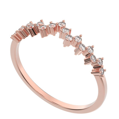 0.17Ct Round Cut Moissanite dainty Minimalist Constellation Stackable Half Eternity cluster 14K / 18K Solid Rose Gold everyday wedding band