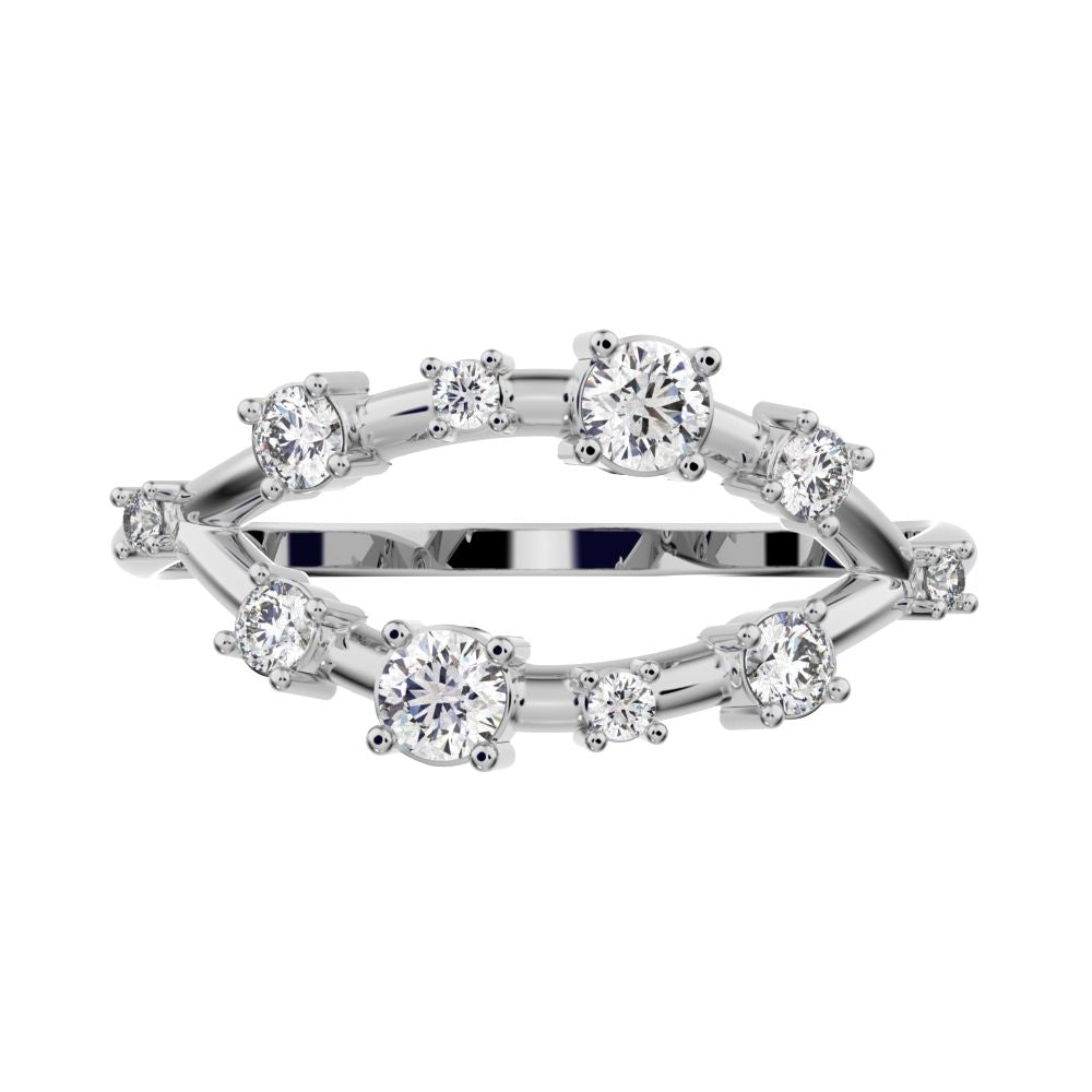 0.27Ct Round Cut Moissanite Minimalist Split Shank eye infinity Constellation cluster 14K / 18K Solid White Gold everyday wedding band