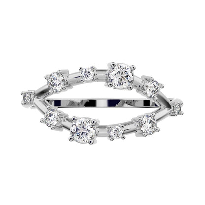 0.27Ct Round Cut Moissanite Minimalist Split Shank eye infinity Constellation cluster 14K / 18K Solid White Gold everyday wedding band