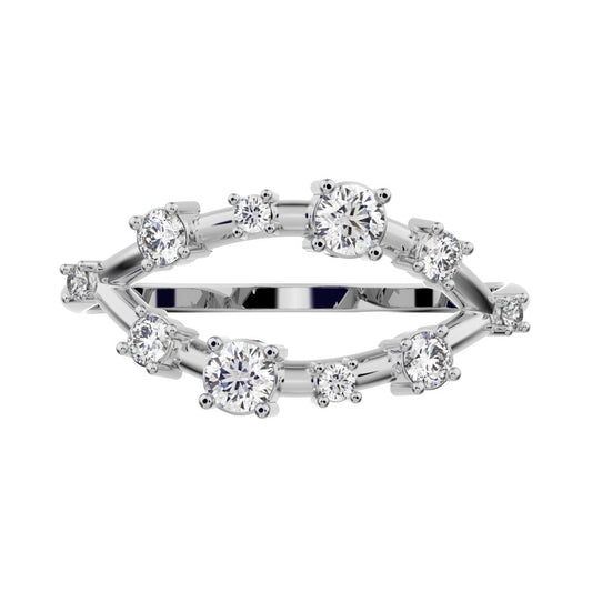 0.27Ct Round Cut Moissanite Minimalist Split Shank eye infinity Constellation cluster 14K / 18K Solid White Gold everyday wedding band