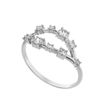 0.27Ct Round Cut Moissanite Minimalist Split Shank eye infinity Constellation cluster 14K / 18K Solid White Gold everyday wedding band