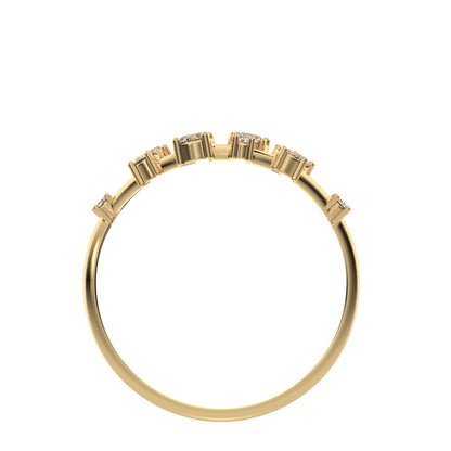 0.27Ct Round Cut Moissanite Minimalist Split Shank eye infinity Constellation cluster 14K / 18K Solid Yellow Gold everyday wedding band