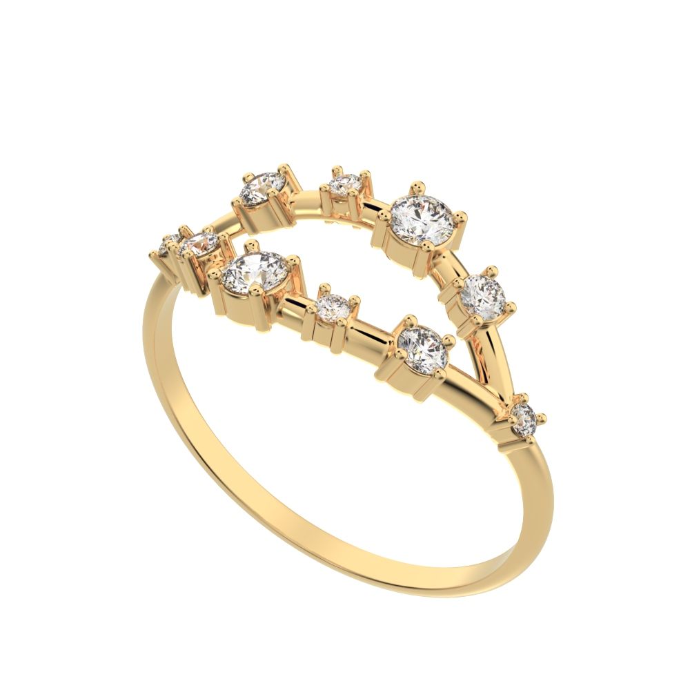 0.27Ct Round Cut Moissanite Minimalist Split Shank eye infinity Constellation cluster 14K / 18K Solid Yellow Gold everyday wedding band