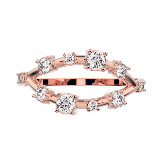 0.27Ct Round Cut Simulated Clear Diamond Split Shank eye infinity Constellation cluster 14K / 18K Solid Rose Gold everyday wedding band