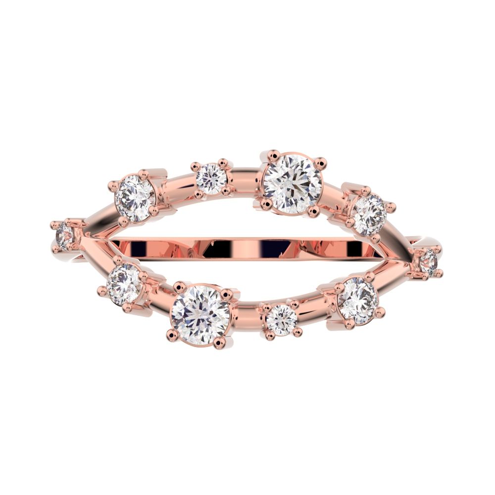 0.27Ct Round Cut Moissanite Minimalist Split Shank eye infinity Constellation cluster 14K / 18K Solid Rose Gold everyday wedding band