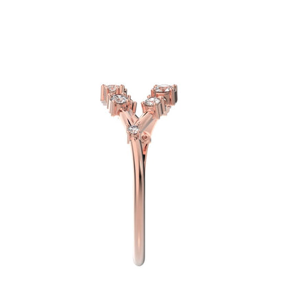 0.27Ct Round Cut Moissanite Minimalist Split Shank eye infinity Constellation cluster 14K / 18K Solid Rose Gold everyday wedding band