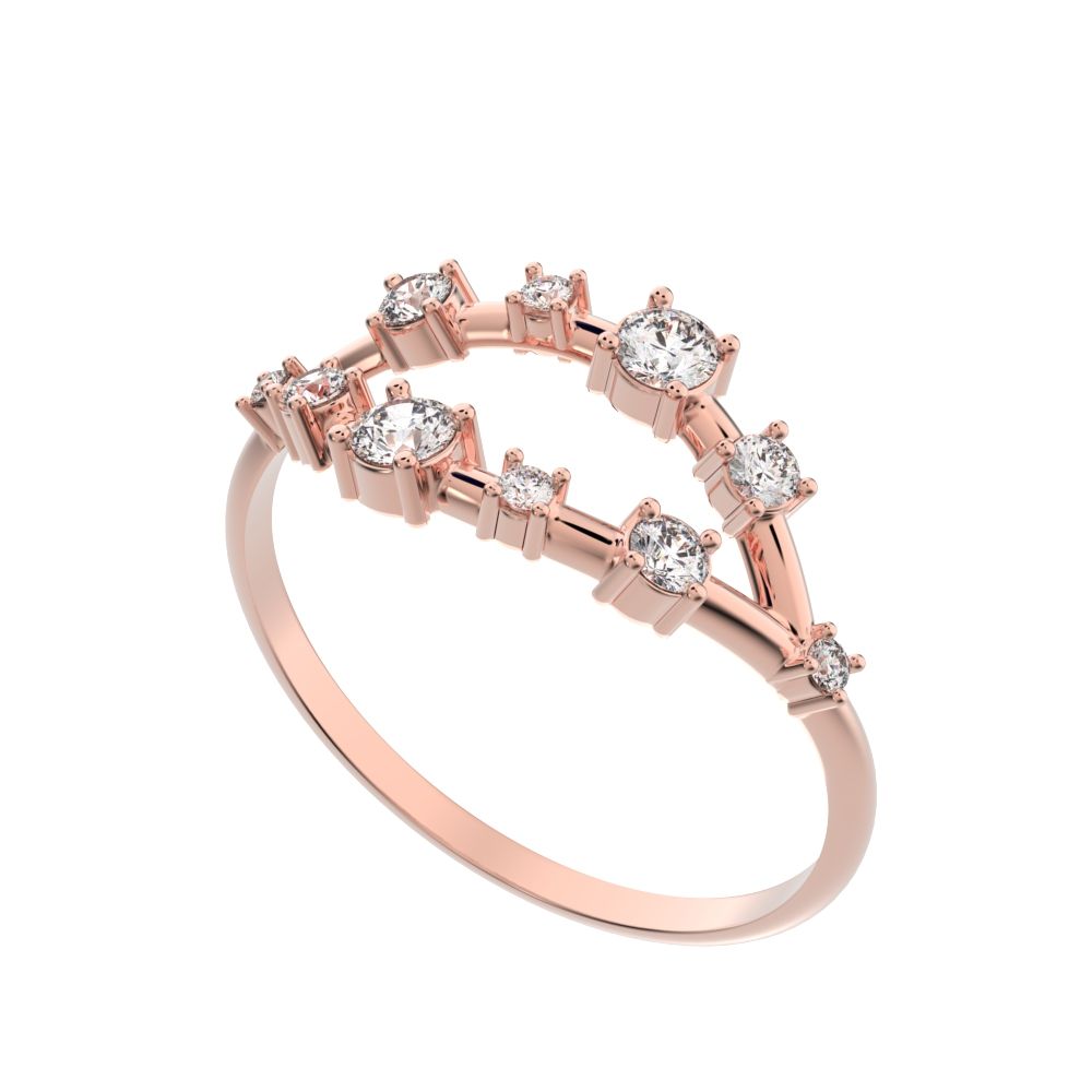 0.27Ct Round Cut Moissanite Minimalist Split Shank eye infinity Constellation cluster 14K / 18K Solid Rose Gold everyday wedding band