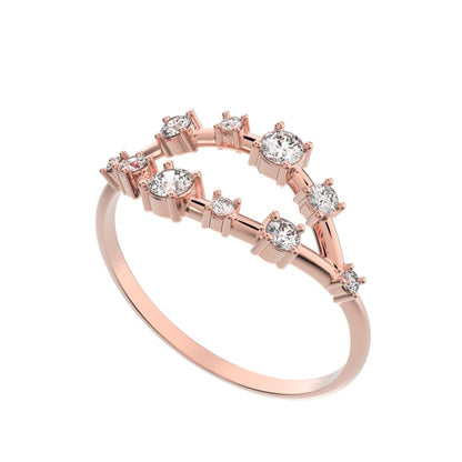 0.27Ct Round Cut Moissanite Minimalist Split Shank eye infinity Constellation cluster 14K / 18K Solid Rose Gold everyday wedding band