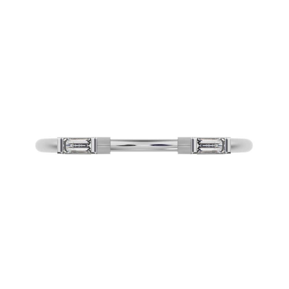 0.12Ct Baguette Cut Simulated Clear Diamond dainty Minimalist 2 stone adjustable stackable 14K / 18K Solid White Gold everyday wedding band
