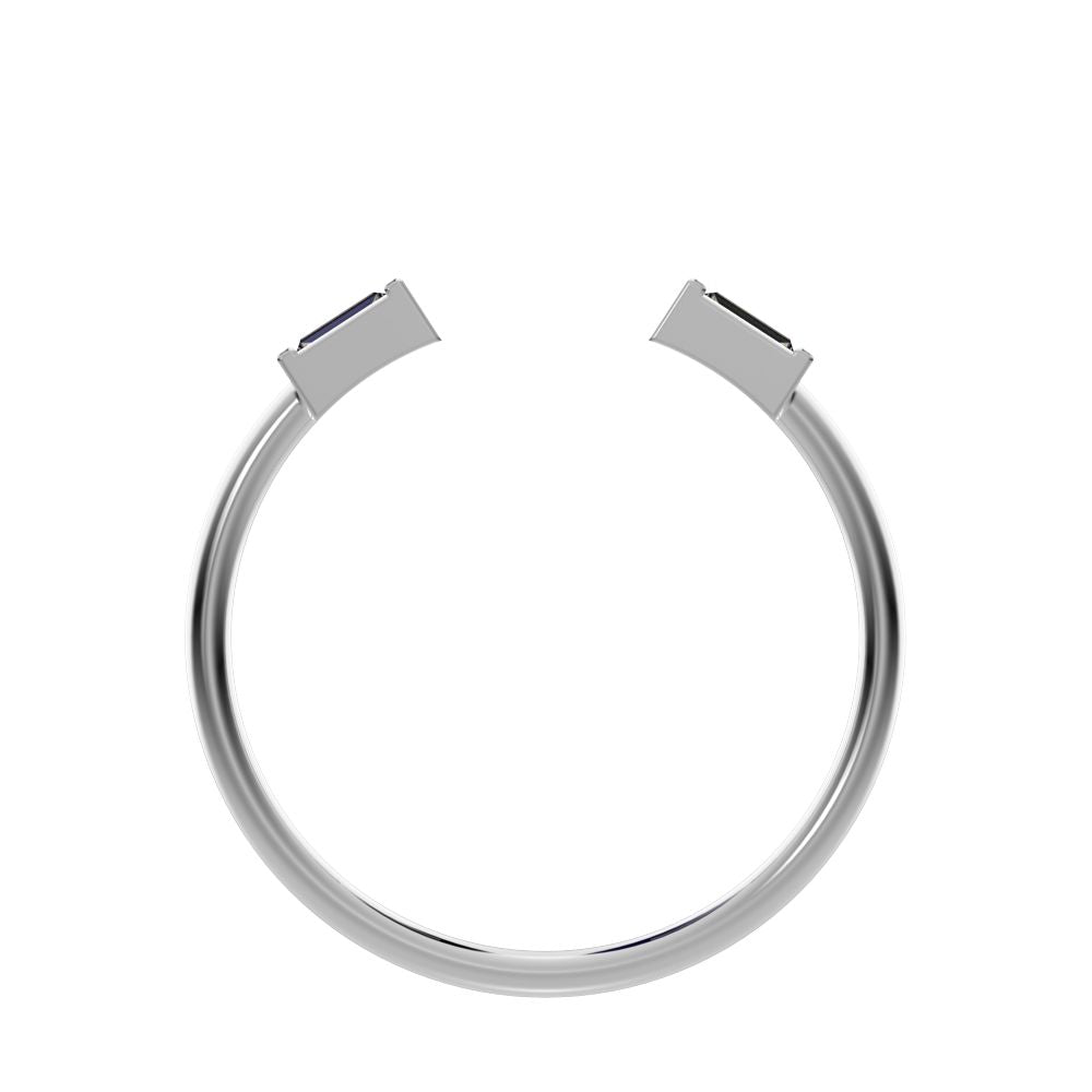 0.12Ct Baguette Cut Simulated Clear Diamond dainty Minimalist 2 stone adjustable stackable 14K / 18K Solid White Gold everyday wedding band