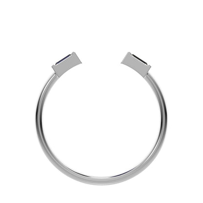0.12Ct Baguette Cut Simulated Clear Diamond dainty Minimalist 2 stone adjustable stackable 14K / 18K Solid White Gold everyday wedding band