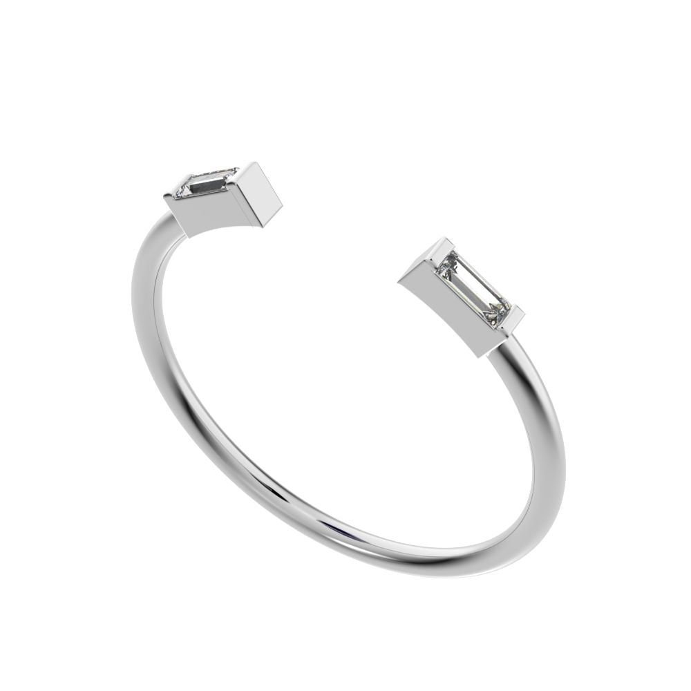 0.12 ct Baguette Cut Moissanite dainty Minimalist 2 stone adjustable stackable light 14K / 18K Solid White Gold everyday wedding band
