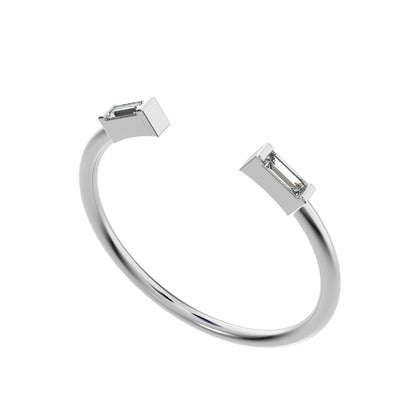 0.12 ct Baguette Cut Moissanite dainty Minimalist 2 stone adjustable stackable light 14K / 18K Solid White Gold everyday wedding band