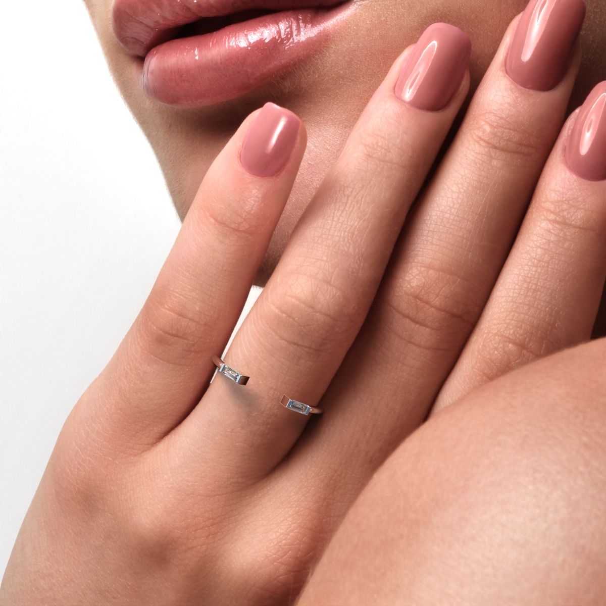 0.12 ct Baguette Cut Moissanite dainty Minimalist 2 stone adjustable stackable light 14K / 18K Solid White Gold everyday wedding band