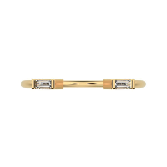 0.12 ct Baguette Cut Moissanite dainty Minimalist 2 stone adjustable stackable light 14K / 18K Solid Yellow Gold everyday wedding band