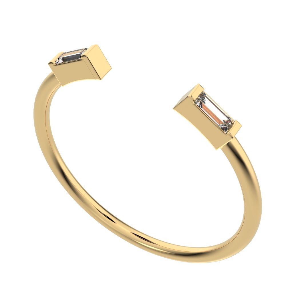 0.12 ct Baguette Cut Moissanite dainty Minimalist 2 stone adjustable stackable light 14K / 18K Solid Yellow Gold everyday wedding band