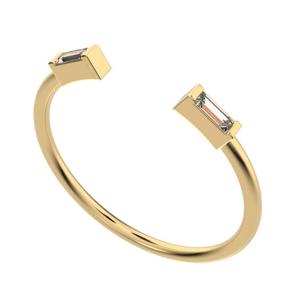 0.12 ct Baguette Cut Moissanite dainty Minimalist 2 stone adjustable stackable light 14K / 18K Solid Yellow Gold everyday wedding band