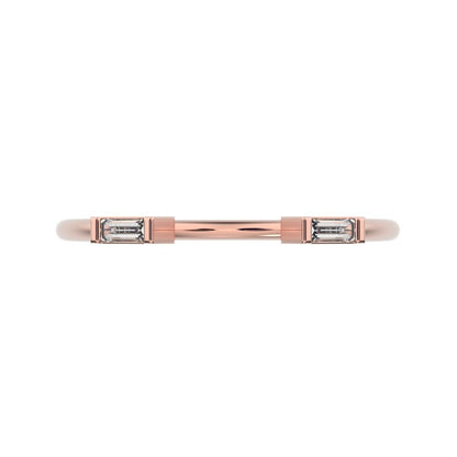 0.12 ct Baguette Cut Moissanite dainty Minimalist 2 stone adjustable stackable light 14K / 18K Solid Rose Gold everyday wedding band