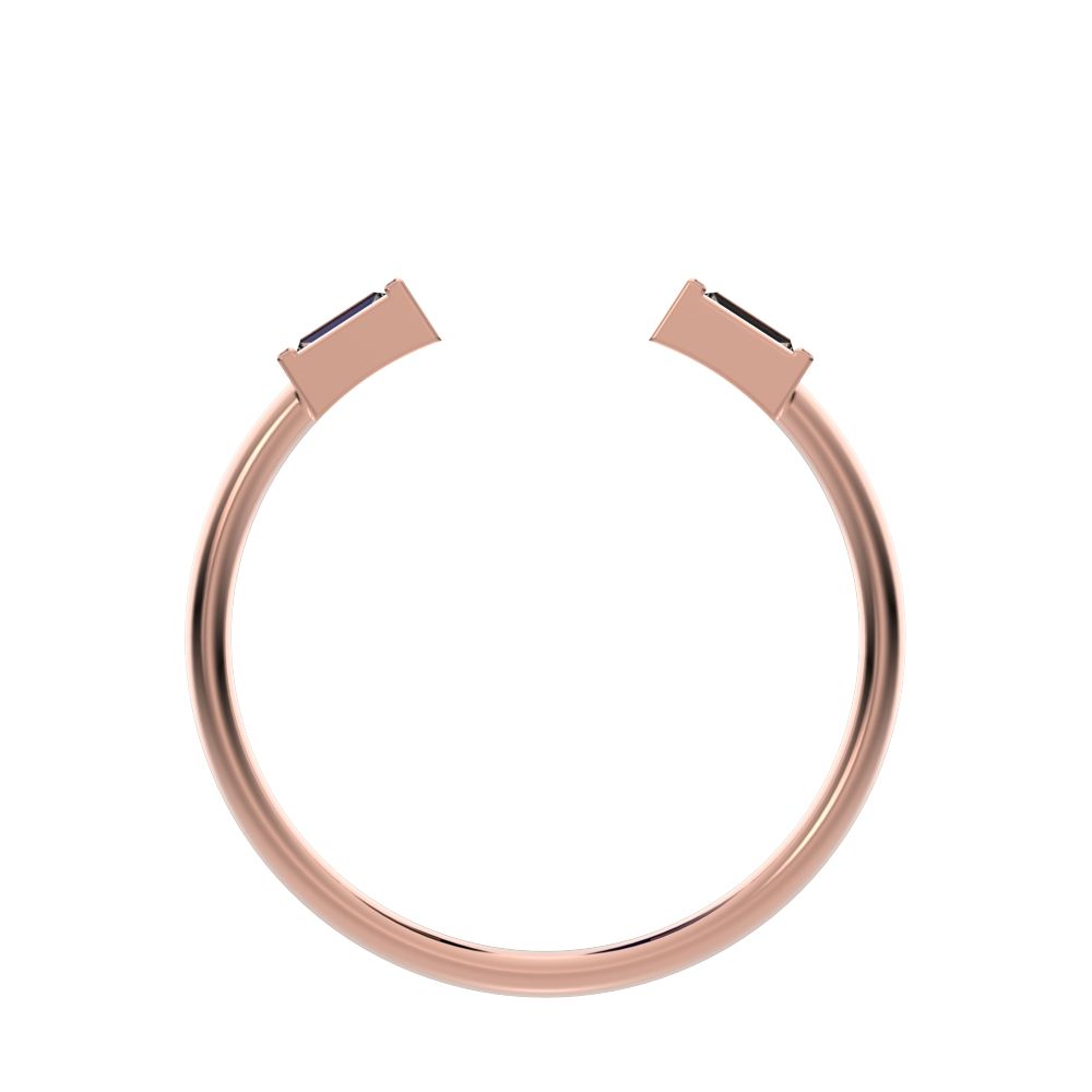 0.12 ct Baguette Cut Moissanite dainty Minimalist 2 stone adjustable stackable light 14K / 18K Solid Rose Gold everyday wedding band