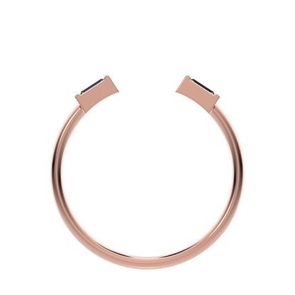 0.12 ct Baguette Cut Moissanite dainty Minimalist 2 stone adjustable stackable light 14K / 18K Solid Rose Gold everyday wedding band