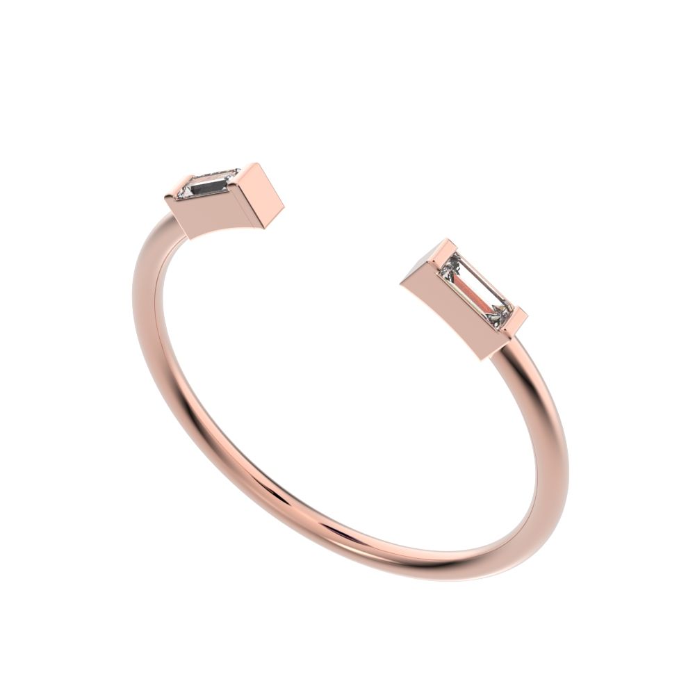 0.12 ct Baguette Cut Moissanite dainty Minimalist 2 stone adjustable stackable light 14K / 18K Solid Rose Gold everyday wedding band
