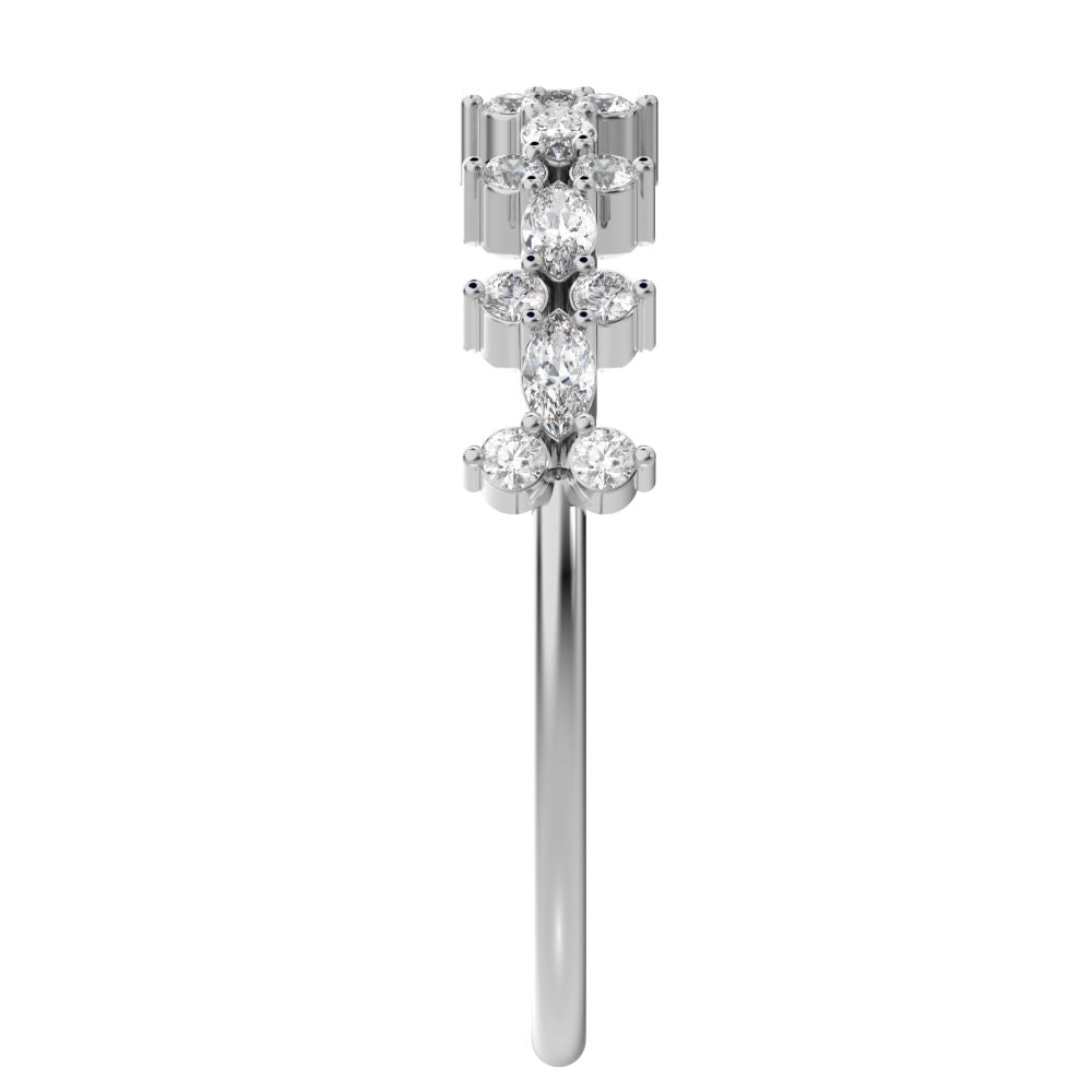 0.335 ct Marquise Cut Moissanite dainty Minimalist vertical eye Half Eternity Stackable 14K / 18K Solid White Gold everyday wedding band