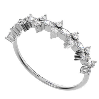0.335 ct Marquise Cut Simulated Clear Diamond dainty vertical eye Half Eternity Stackable 14K / 18K Solid White Gold everyday wedding band