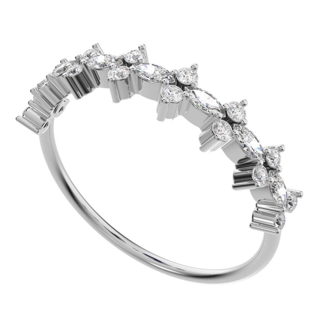 0.335 ct Marquise Cut Moissanite dainty Minimalist vertical eye Half Eternity Stackable 14K / 18K Solid White Gold everyday wedding band