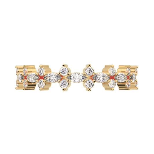 0.335 ct Marquise Cut Moissanite dainty Minimalist vertical eye Half Eternity Stackable 14K / 18K Solid Yellow Gold everyday wedding band