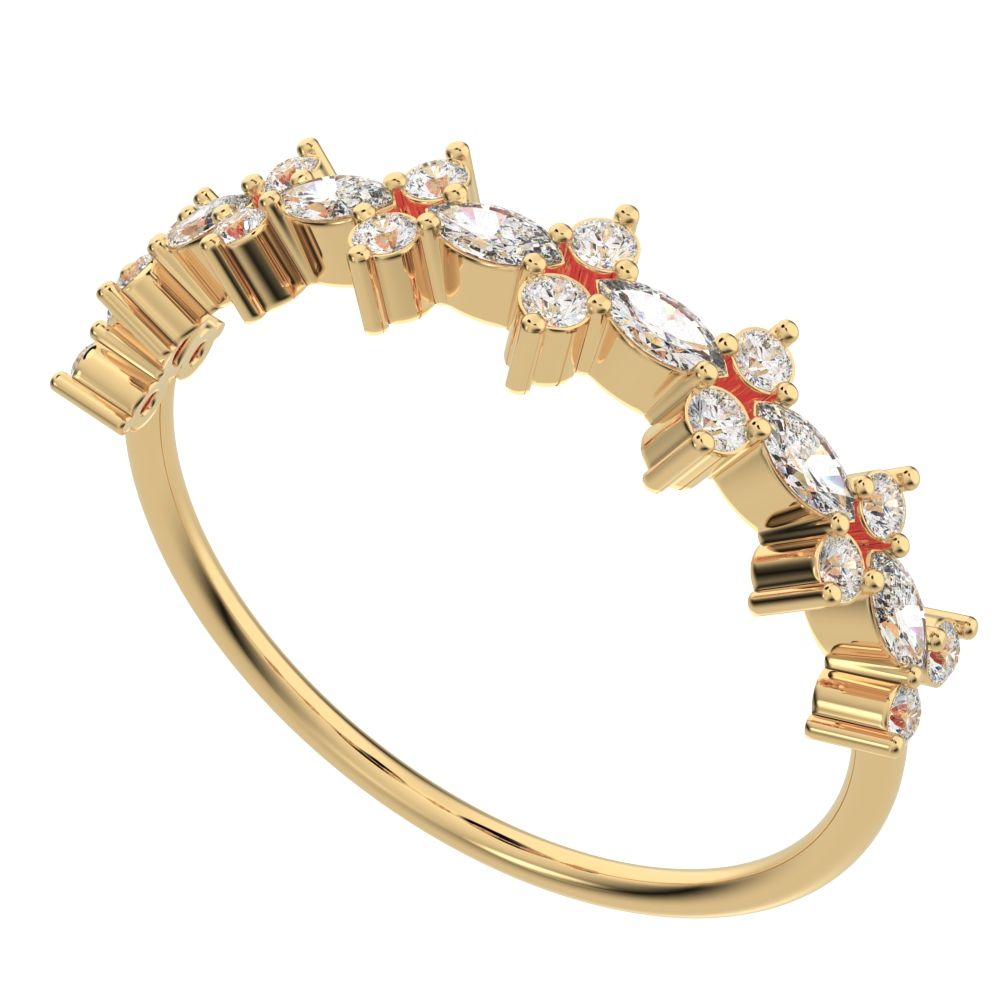 0.335 ct Marquise Cut Moissanite dainty Minimalist vertical eye Half Eternity Stackable 14K / 18K Solid Yellow Gold everyday wedding band