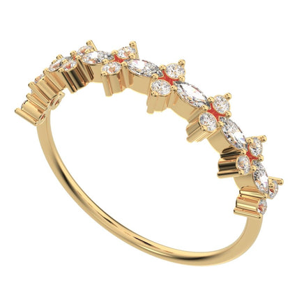 0.335 ct Marquise Cut Moissanite dainty Minimalist vertical eye Half Eternity Stackable 14K / 18K Solid Yellow Gold everyday wedding band
