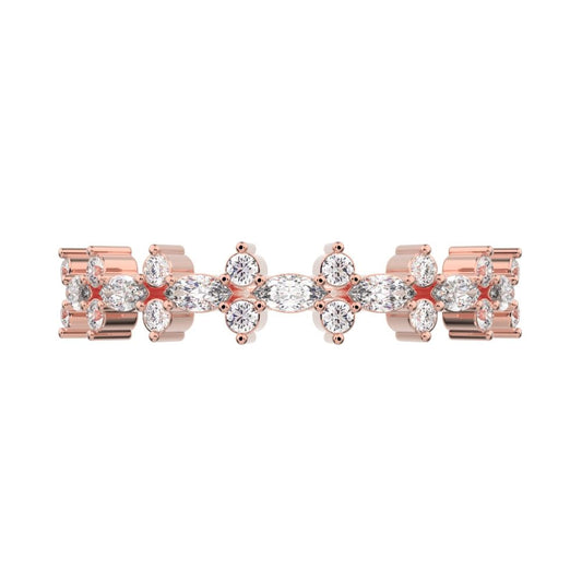 0.335 ct Marquise Cut Simulated Clear Diamond dainty vertical eye Half Eternity Stackable 14K / 18K Solid Rose Gold everyday wedding band