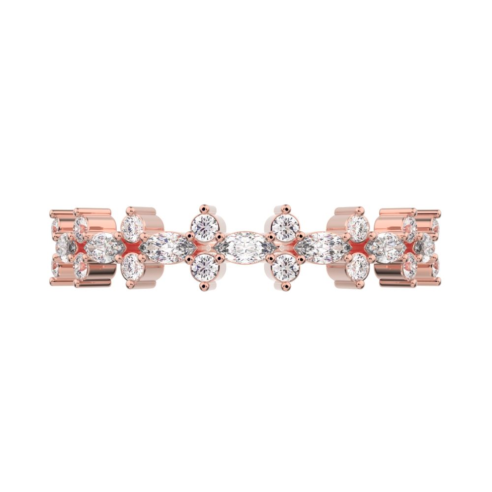 0.335 ct Marquise Cut Moissanite dainty Minimalist vertical eye Half Eternity Stackable 14K / 18K Solid Rose Gold everyday wedding band