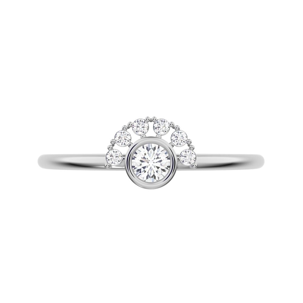 0.17 ct Round Cut Simulated Clear Diamond dainty Minimalist Half-circle solitaire with accents 14K / 18K Solid White Gold everyday ring