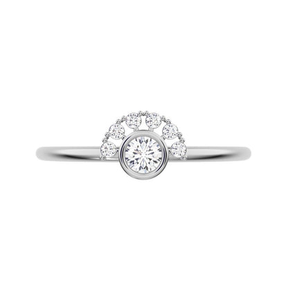 0.17 ct Round Cut Simulated Clear Diamond dainty Minimalist Half-circle solitaire with accents 14K / 18K Solid White Gold everyday ring