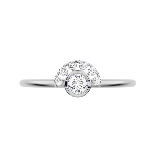 0.17 ct Round Cut Simulated Clear Diamond dainty Minimalist Half-circle solitaire with accents 14K / 18K Solid White Gold everyday ring