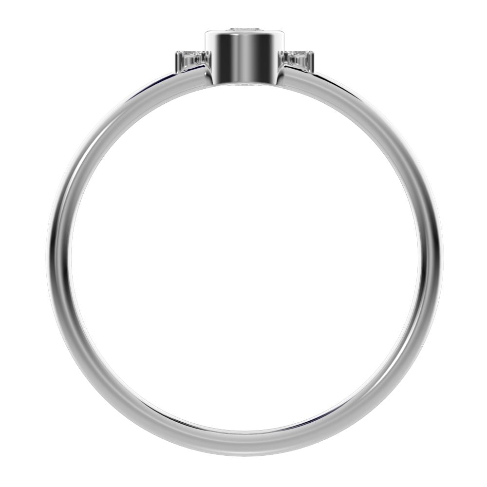 0.17 ct Round Cut Simulated Clear Diamond dainty Minimalist Half-circle solitaire with accents 14K / 18K Solid White Gold everyday ring