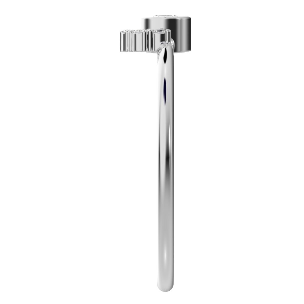 0.17 ct Round Cut Moissanite dainty Minimalist Half-circle bezel solitaire with accents cluster 14K / 18K Solid White Gold everyday ring