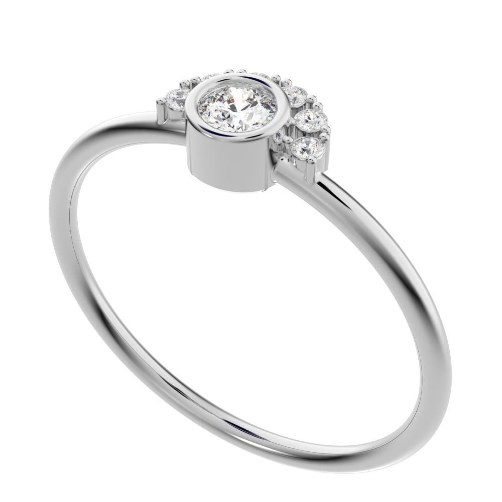 0.17 ct Round Cut Simulated Clear Diamond dainty Minimalist Half-circle solitaire with accents 14K / 18K Solid White Gold everyday ring