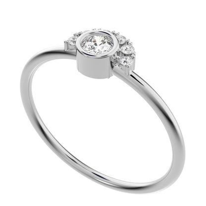 0.17 ct Round Cut Moissanite dainty Minimalist Half-circle bezel solitaire with accents cluster 14K / 18K Solid White Gold everyday ring