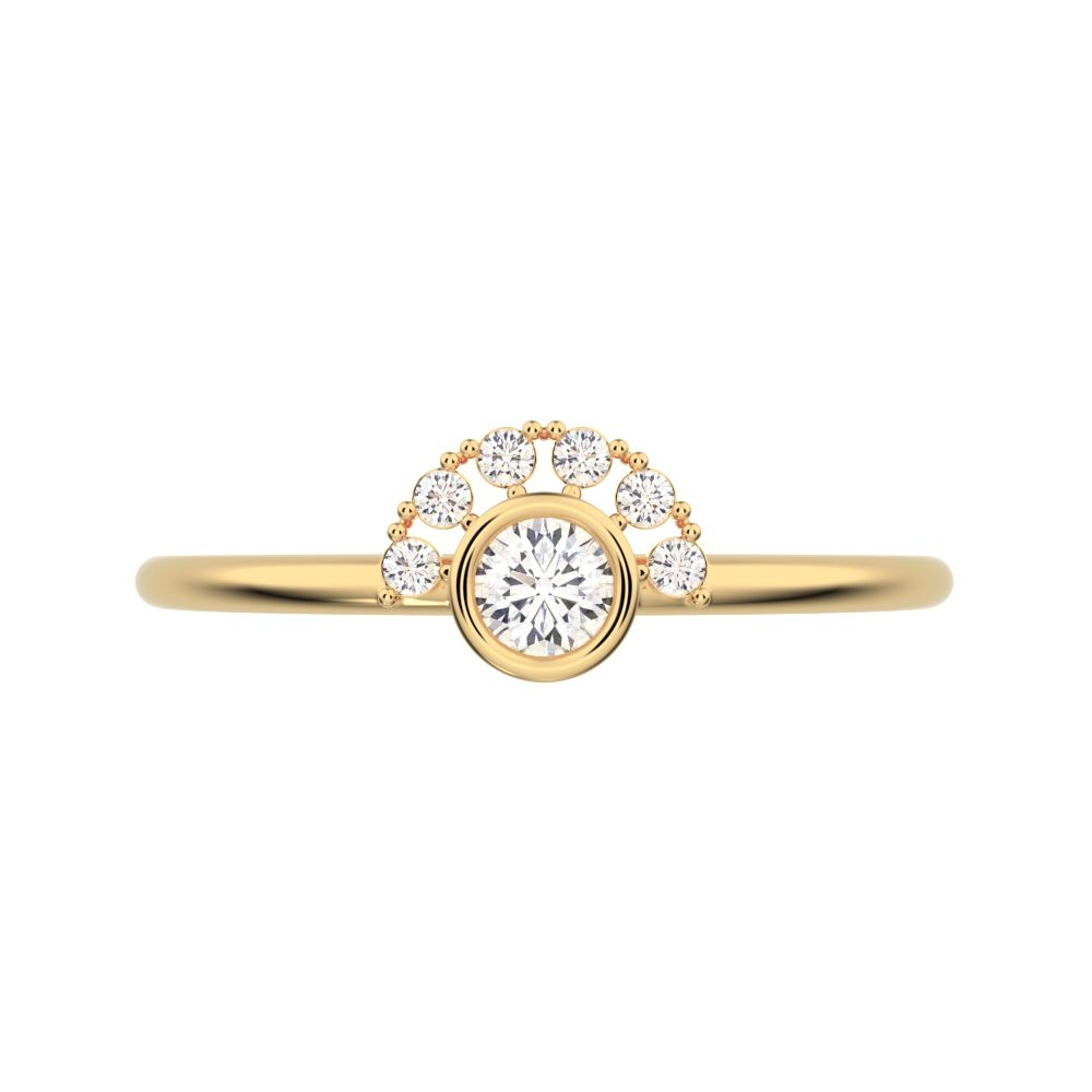 0.17 ct Round Cut Simulated Clear Diamond dainty Minimalist Half-circle solitaire with accents 14K / 18K Solid Yellow Gold everyday ring