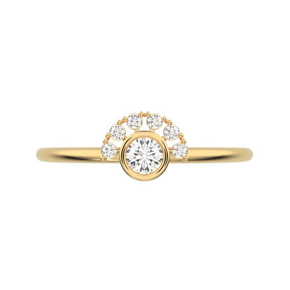 0.17 ct Round Cut Simulated Clear Diamond dainty Minimalist Half-circle solitaire with accents 14K / 18K Solid Yellow Gold everyday ring