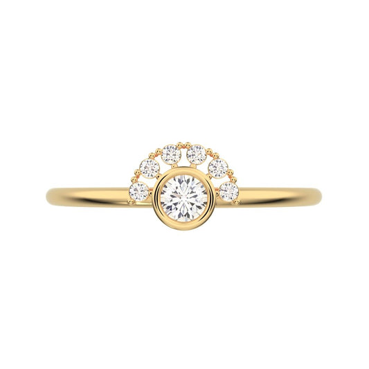 0.17 ct Round Cut Simulated Clear Diamond dainty Minimalist Half-circle solitaire with accents 14K / 18K Solid Yellow Gold everyday ring