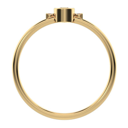 0.17 ct Round Cut Simulated Clear Diamond dainty Minimalist Half-circle solitaire with accents 14K / 18K Solid Yellow Gold everyday ring